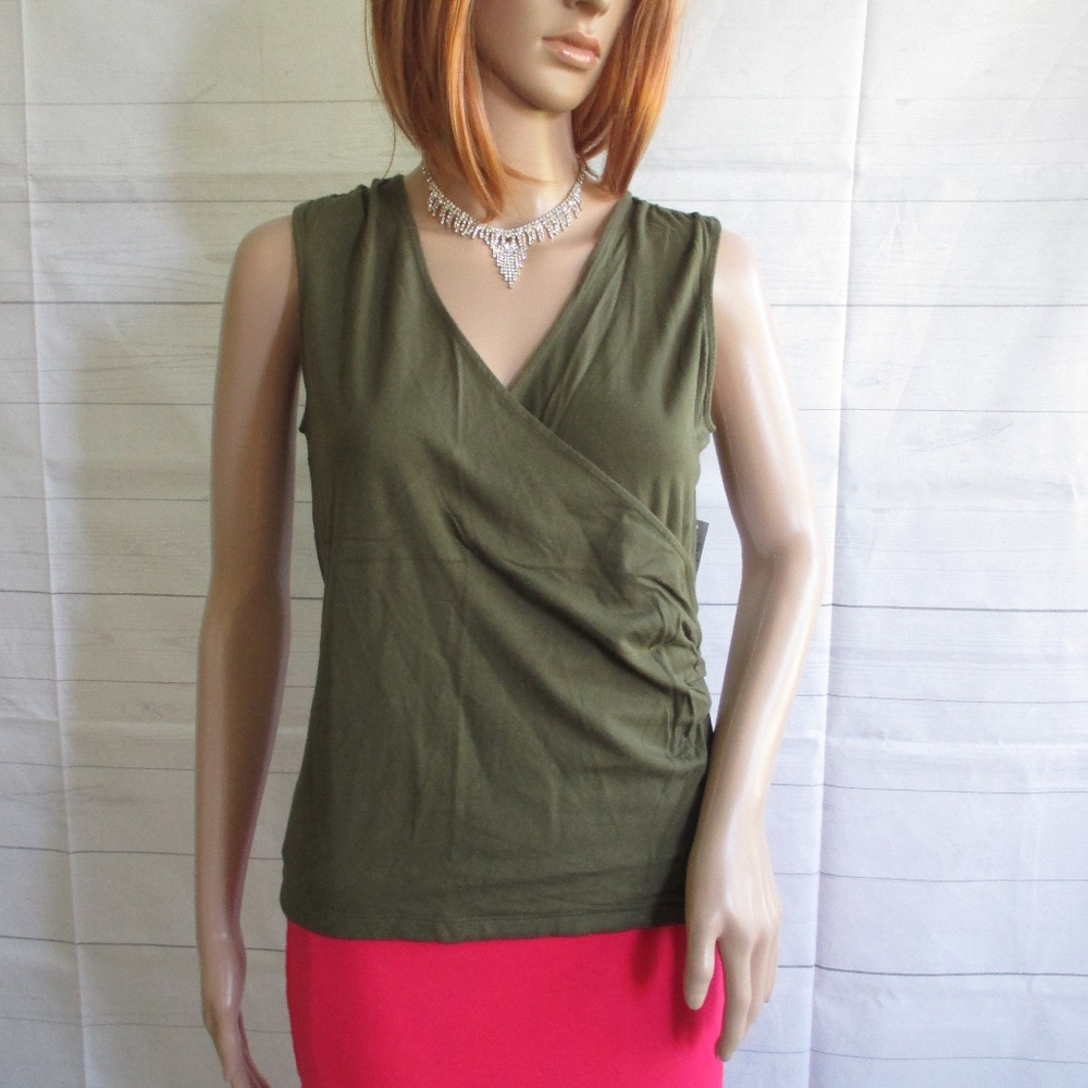 NWT- RALPH LAUREN green sleeveless knit top- sz PM